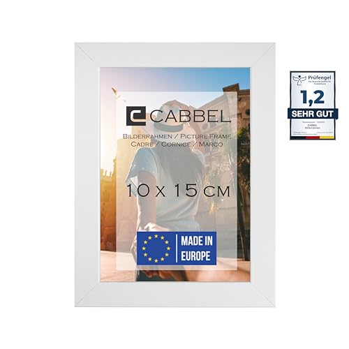 CABBEL Bilderrahmen 10x15 cm, Weiß, stabiles MDF-Holz Rahmen, bruchsicherem Plexi-Glas, zum Aufhängen & Aufstellen, ideal für Fotos/Bilder/Collage von CABBEL