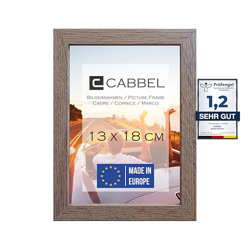 CABBEL Bilderrahmen 13x18 cm, Braun, stabiles MDF-Holz Rahmen, bruchsicherem Plexi-Glas, zum Aufhängen & Aufstellen, ideal für Fotos/Bilder/Collage von CABBEL