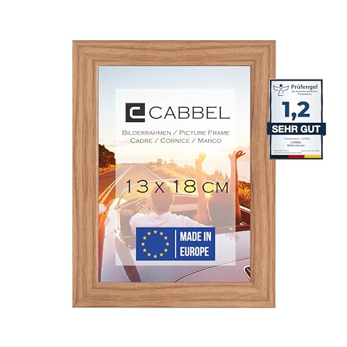 CABBEL Bilderrahmen 13x18 cm, Eiche, stabiles MDF-Holz Rahmen, bruchsicherem Plexi-Glas, zum Aufhängen & Aufstellen, ideal für Fotos/Bilder/Collage von CABBEL