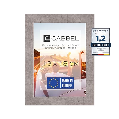 CABBEL Bilderrahmen 13x18 cm, Grau/Beton, stabiles MDF-Holz Rahmen, bruchsicherem Plexi-Glas, zum Aufhängen & Aufstellen, ideal für Fotos/Bilder/Collage von CABBEL