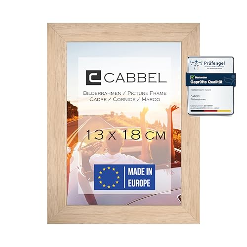 CABBEL Bilderrahmen 13x18 cm, Natur, stabiles MDF-Holz Rahmen, bruchsicherem Plexi-Glas, zum Aufhängen & Aufstellen, ideal für Fotos/Bilder/Collage von CABBEL