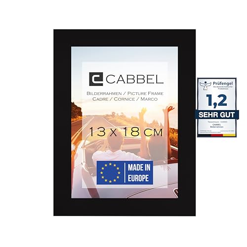 CABBEL Bilderrahmen 13x18 cm, Schwarz, stabiles MDF-Holz Rahmen, bruchsicherem Plexi-Glas, zum Aufhängen & Aufstellen, ideal für Fotos/Bilder/Collage von CABBEL