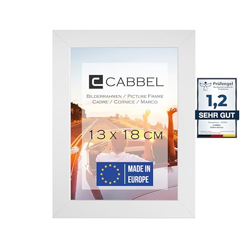 CABBEL Bilderrahmen 13x18 cm, Weiß, stabiles MDF-Holz Rahmen, bruchsicherem Plexi-Glas, zum Aufhängen & Aufstellen, ideal für Fotos/Bilder/Collage von CABBEL
