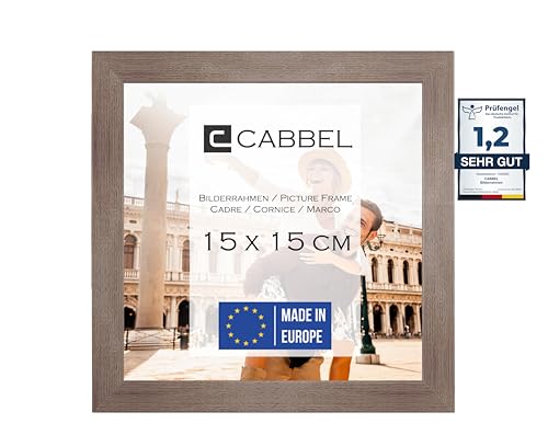 CABBEL Bilderrahmen 15x15 cm, Eiche Dunkel, stabiles MDF-Holz Rahmen, bruchsicherem Plexi-Glas, zum Aufhängen & Aufstellen, ideal für Fotos/Bilder/Collage von CABBEL