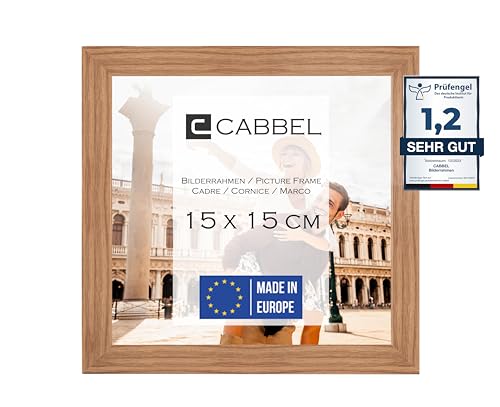 CABBEL Bilderrahmen 15x15 cm, Eiche, stabiles MDF-Holz Rahmen, bruchsicherem Plexi-Glas, zum Aufhängen & Aufstellen, ideal für Fotos/Bilder/Collage von CABBEL