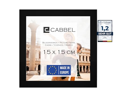 CABBEL Bilderrahmen 15x15 cm, Schwarz, stabiles MDF-Holz Rahmen, bruchsicherem Plexi-Glas, zum Aufhängen & Aufstellen, ideal für Fotos/Bilder/Collage von CABBEL