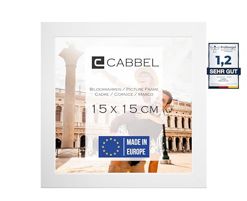 CABBEL Bilderrahmen 15x15 cm, Weiß, stabiles MDF-Holz Rahmen, bruchsicherem Plexi-Glas, zum Aufhängen & Aufstellen, ideal für Fotos/Bilder/Collage von CABBEL
