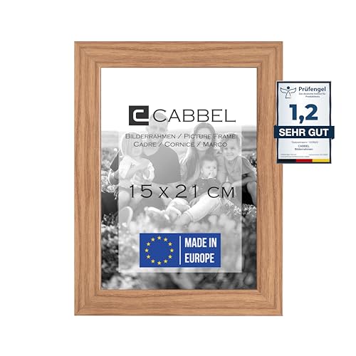 CABBEL Bilderrahmen 15x21 cm, Eiche, stabiles MDF-Holz Rahmen, bruchsicherem Plexi-Glas, zum Aufhängen & Aufstellen, ideal für Fotos/Bilder/Collage von CABBEL