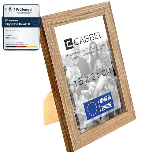CABBEL Bilderrahmen 15x21 cm, Eiche, stabiles MDF-Holz Rahmen, bruchsicherem Plexi-Glas, zum Aufhängen & Aufstellen, ideal für Fotos/Bilder/Collage von CABBEL