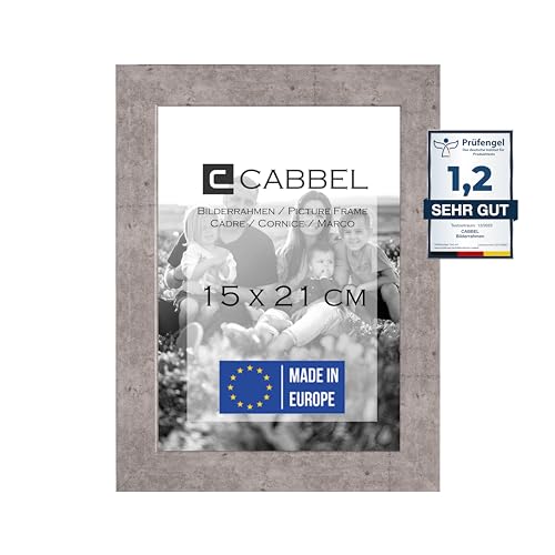 CABBEL Bilderrahmen 15x21 cm, Grau/Beton, stabiles MDF-Holz Rahmen, bruchsicherem Plexi-Glas, zum Aufhängen & Aufstellen, ideal für Fotos/Bilder/Collage von CABBEL