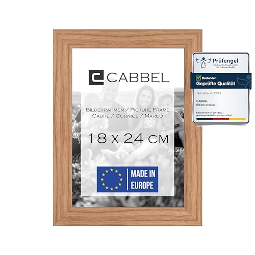 CABBEL Bilderrahmen 18x24 cm, Eiche, stabiles MDF-Holz Rahmen, bruchsicherem Plexi-Glas, zum Aufhängen & Aufstellen, ideal für Fotos/Bilder/Collage von CABBEL