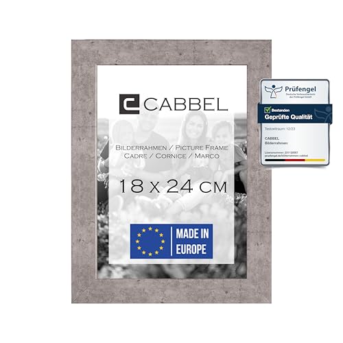 CABBEL Bilderrahmen 18x24 cm, Grau (Beton), stabiles MDF-Holz Rahmen, bruchsicherem Plexi-Glas, zum Aufhängen & Aufstellen, ideal für Fotos/Bilder/Collage von CABBEL