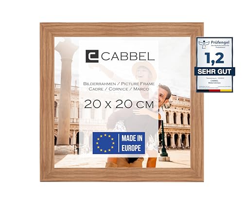 CABBEL Bilderrahmen 20x20 cm, Eiche, stabiles MDF-Holz Rahmen, bruchsicherem Plexi-Glas, zum Aufhängen & Aufstellen, ideal für Fotos/Bilder/Collage von CABBEL