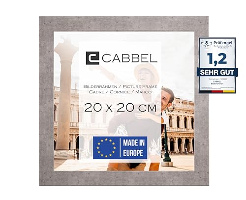 CABBEL Bilderrahmen 20x20 cm, Grau/Beton, stabiles MDF-Holz Rahmen, bruchsicherem Plexi-Glas, zum Aufhängen & Aufstellen, ideal für Fotos/Bilder/Collage von CABBEL