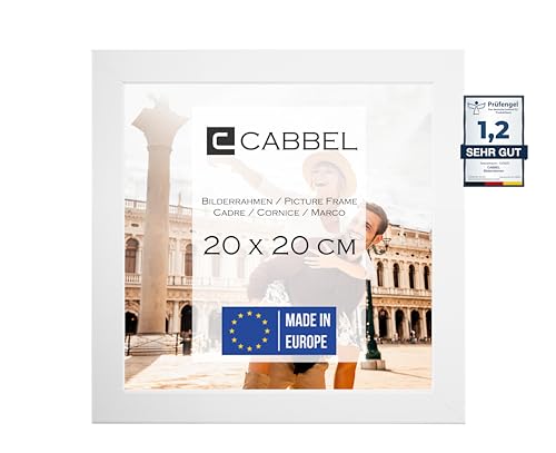 CABBEL Bilderrahmen 20x20 cm, Weiß, stabiles MDF-Holz Rahmen, bruchsicherem Plexi-Glas, zum Aufhängen & Aufstellen, ideal für Fotos/Bilder/Collage von CABBEL