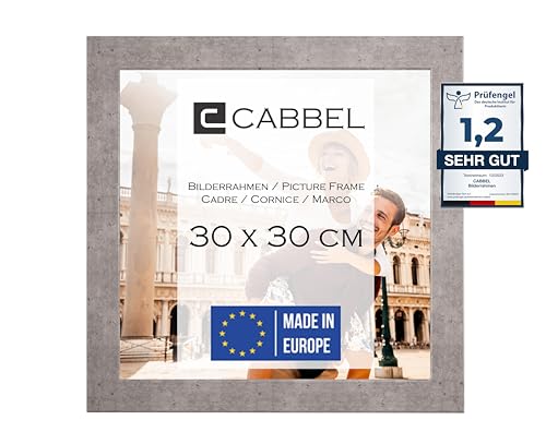 CABBEL Bilderrahmen 30x30 cm, Grau/Beton, stabiles MDF-Holz Rahmen, bruchsicherem Plexi-Glas, zum Aufhängen, ideal für Fotos/Bilder/Collage von CABBEL