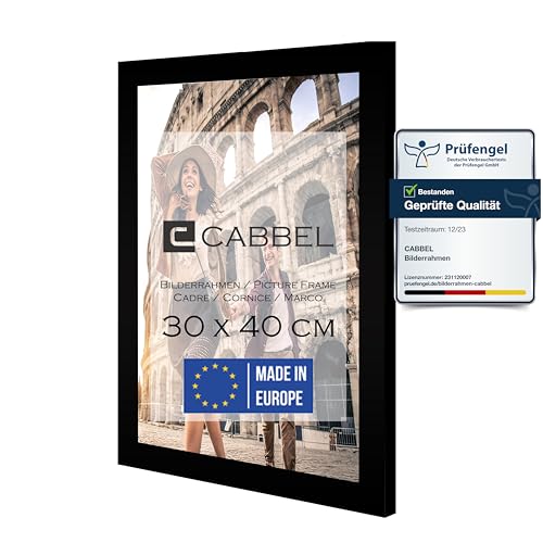 CABBEL Bilderrahmen 30x40 cm, Schwarz, stabiles MDF-Holz Rahmen, bruchsicherem Plexi-Glas, zum Aufhängen, ideal für Fotos/Bilder/Collage von CABBEL