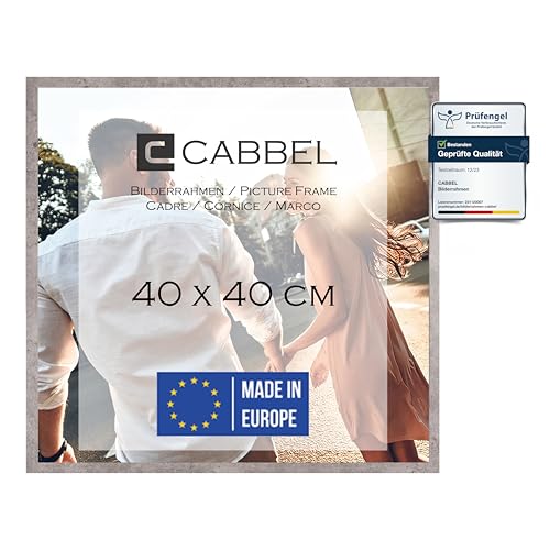 CABBEL Bilderrahmen 40x40 cm, Grau/Beton, stabiles MDF-Holz Rahmen, bruchsicherem Plexi-Glas, zum Aufhängen, ideal für Fotos/Bilder/Collage von CABBEL