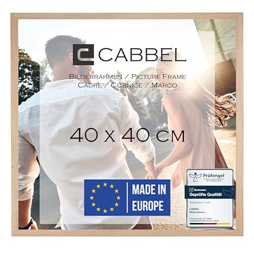 CABBEL Bilderrahmen 40x40 cm, Natur, stabiles MDF-Holz Rahmen, bruchsicherem Plexi-Glas, zum Aufhängen, ideal für Fotos/Bilder/Collage von CABBEL
