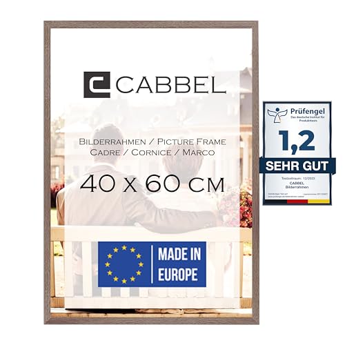 CABBEL Bilderrahmen 40x60 cm, Eiche Dunkel, stabiles MDF-Holz Rahmen, bruchsicherem Plexi-Glas, zum Aufhängen, ideal für Fotos/Bilder/Collage von CABBEL