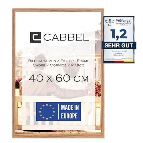 CABBEL Bilderrahmen 40x60 cm, Eiche, stabiles MDF-Holz Rahmen, bruchsicherem Plexi-Glas, zum Aufhängen, ideal für Fotos/Bilder/Collage von CABBEL