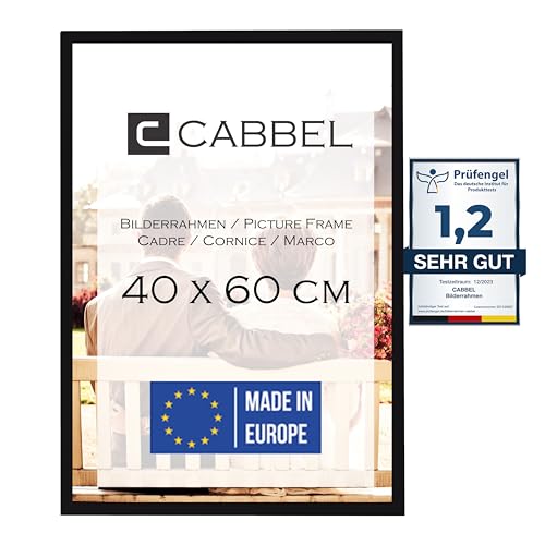 CABBEL Bilderrahmen 40x60 cm, Schwarz, stabiles MDF-Holz Rahmen, bruchsicherem Plexi-Glas, zum Aufhängen, ideal für Fotos/Bilder/Collage von CABBEL