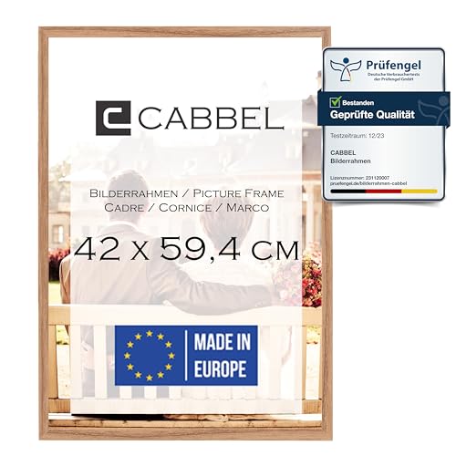 CABBEL Bilderrahmen 42x59,4 cm, Eiche, stabiles MDF-Holz Rahmen, bruchsicherem Plexi-Glas, zum Aufhängen, ideal für Fotos/Bilder/Collage von CABBEL