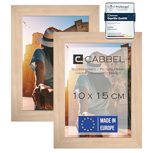 CABBEL Doppelpack (2er Set) Bilderrahmen 10x15 cm, Natur, stabiles MDF-Holz Rahmen, bruchsicherem Plexi-Glas, zum Aufhängen & Aufstellen, ideal für Fotos/Bilder/Collage von CABBEL