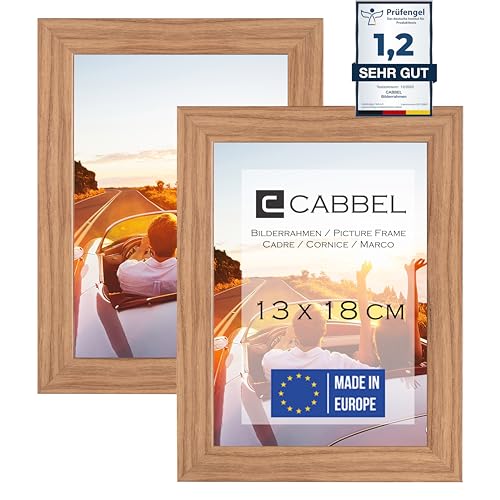 CABBEL Doppelpack (2er Set) Bilderrahmen 13x18 cm, Eiche, stabiles MDF-Holz Rahmen, bruchsicherem Plexi-Glas, zum Aufhängen & Aufstellen, ideal für Fotos/Bilder/Collage von CABBEL