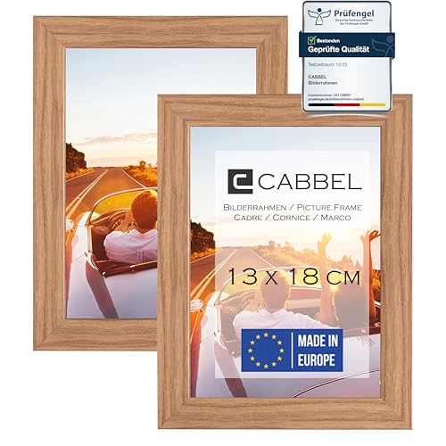 CABBEL Doppelpack (2er Set) Bilderrahmen 13x18 cm, Eiche, stabiles MDF-Holz Rahmen, bruchsicherem Plexi-Glas, zum Aufhängen & Aufstellen, ideal für Fotos/Bilder/Collage von CABBEL