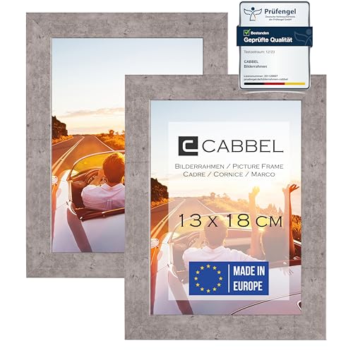 CABBEL Doppelpack (2er Set) Bilderrahmen 13x18 cm, Grau/Beton, stabiles MDF-Holz Rahmen, bruchsicherem Plexi-Glas, zum Aufhängen & Aufstellen, ideal für Fotos/Bilder/Collage von CABBEL