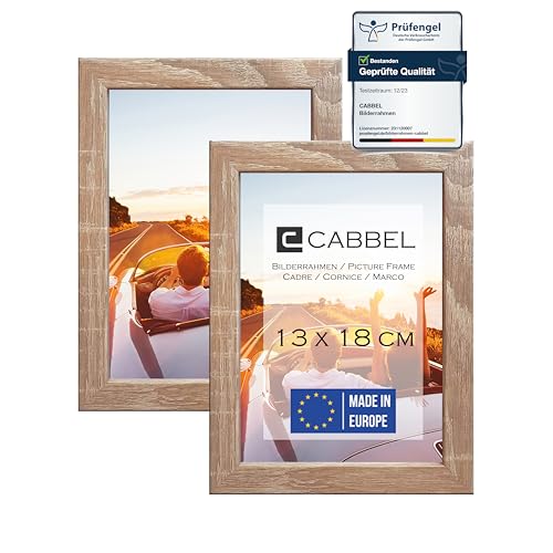 CABBEL Doppelpack (2er Set) Bilderrahmen 13x18 cm, Mokka, stabiles MDF-Holz Rahmen, bruchsicherem Plexi-Glas, zum Aufhängen & Aufstellen, ideal für Fotos/Bilder/Collage von CABBEL