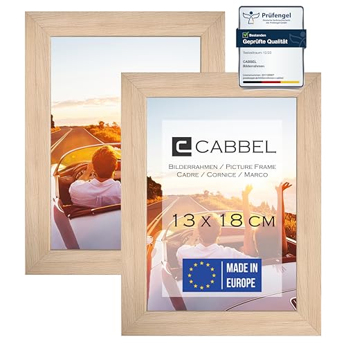 CABBEL Doppelpack (2er Set) Bilderrahmen 13x18 cm, Natur, stabiles MDF-Holz Rahmen, bruchsicherem Plexi-Glas, zum Aufhängen & Aufstellen, ideal für Fotos/Bilder/Collage von CABBEL