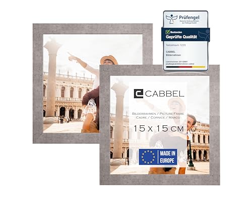 CABBEL Doppelpack (2er Set) Bilderrahmen 15x15 cm, Grau/Beton, stabiles MDF-Holz Rahmen, bruchsicherem Plexi-Glas, zum Aufhängen & Aufstellen, ideal für Fotos/Bilder/Collage von CABBEL