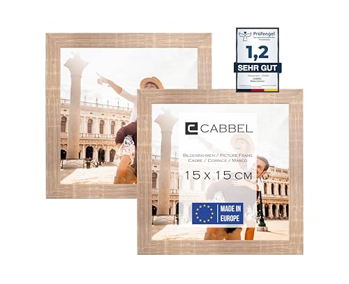 CABBEL Doppelpack (2er Set) Bilderrahmen 15x15 cm, Mokka, stabiles MDF-Holz Rahmen, bruchsicherem Plexi-Glas, zum Aufhängen & Aufstellen, ideal für Fotos/Bilder/Collage von CABBEL