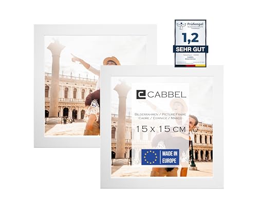 CABBEL Doppelpack (2er Set) Bilderrahmen 15x15 cm, Weiß, stabiles MDF-Holz Rahmen, bruchsicherem Plexi-Glas, zum Aufhängen & Aufstellen, ideal für Fotos/Bilder/Collage von CABBEL