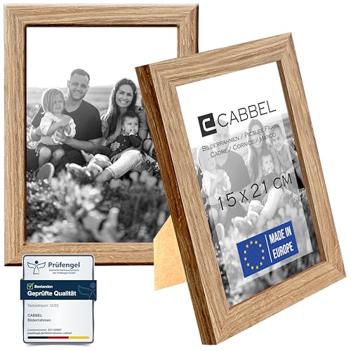 CABBEL Doppelpack (2er Set) Bilderrahmen 15x21 cm, Eiche, stabiles MDF-Holz Rahmen, bruchsicherem Plexi-Glas, zum Aufhängen & Aufstellen, ideal für Fotos/Bilder/Collage von CABBEL