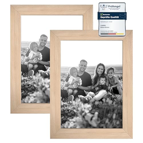 CABBEL Doppelpack (2er Set) Bilderrahmen 15x21 cm, Natur, stabiles MDF-Holz Rahmen, bruchsicherem Plexi-Glas, zum Aufhängen & Aufstellen, ideal für Fotos/Bilder/Collage von CABBEL