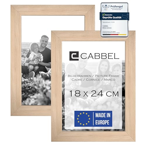 CABBEL Doppelpack (2er Set) Bilderrahmen 18x24 cm, Natur, stabiles MDF-Holz Rahmen, bruchsicherem Plexi-Glas, zum Aufhängen & Aufstellen, ideal für Fotos/Bilder/Collage von CABBEL