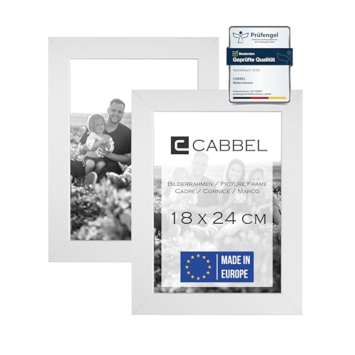 CABBEL Doppelpack (2er Set) Bilderrahmen 18x24 cm, Weiß, stabiles MDF-Holz Rahmen, bruchsicherem Plexi-Glas, zum Aufhängen & Aufstellen, ideal für Fotos/Bilder/Collage von CABBEL