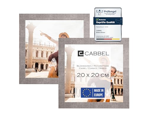 CABBEL Doppelpack (2er Set) Bilderrahmen 20x20 cm, Grau/Beton, stabiles MDF-Holz Rahmen, bruchsicherem Plexi-Glas, zum Aufhängen & Aufstellen, ideal für Fotos/Bilder/Collage von CABBEL