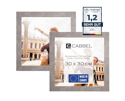 CABBEL Doppelpack (2er Set) Bilderrahmen 30x30 cm, Grau/Beton, stabiles MDF-Holz Rahmen, bruchsicherem Plexi-Glas, zum Aufhängen, ideal für Fotos/Bilder/Collage von CABBEL