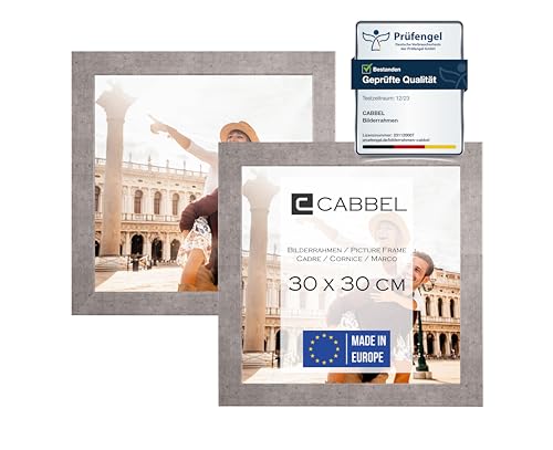 CABBEL Doppelpack (2er Set) Bilderrahmen 30x30 cm, Grau/Beton, stabiles MDF-Holz Rahmen, bruchsicherem Plexi-Glas, zum Aufhängen, ideal für Fotos/Bilder/Collage von CABBEL