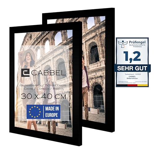 CABBEL Doppelpack (2er Set) Bilderrahmen 30x40 cm, Schwarz, stabiles MDF-Holz Rahmen, bruchsicherem Plexi-Glas, zum Aufhängen, ideal für Fotos/Bilder/Collage von CABBEL