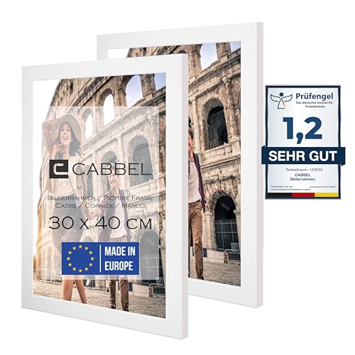 CABBEL Doppelpack (2er Set) Bilderrahmen 30x40 cm, Weiß, stabiles MDF-Holz Rahmen, bruchsicherem Plexi-Glas, zum Aufhängen, ideal für Fotos/Bilder/Collage von CABBEL