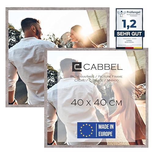 CABBEL Doppelpack (2er Set) Bilderrahmen 40x40 cm, Grau/Beton, stabiles MDF-Holz Rahmen, bruchsicherem Plexi-Glas, zum Aufhängen, ideal für Fotos/Bilder/Collage von CABBEL