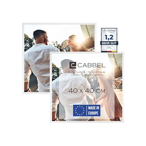 CABBEL Doppelpack (2er Set) Bilderrahmen 40x40 cm, Weiß, stabiles MDF-Holz Rahmen, bruchsicherem Plexi-Glas, zum Aufhängen, ideal für Fotos/Bilder/Collage von CABBEL