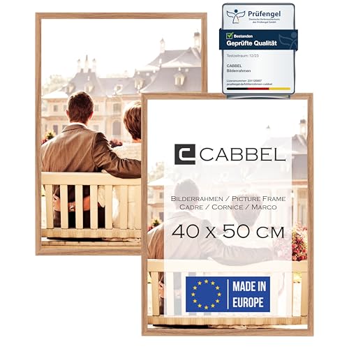 CABBEL Doppelpack (2er Set) Bilderrahmen 40x50 cm, Eiche, stabiles MDF-Holz Rahmen, bruchsicherem Plexi-Glas, zum Aufhängen, ideal für Fotos/Bilder/Collage von CABBEL