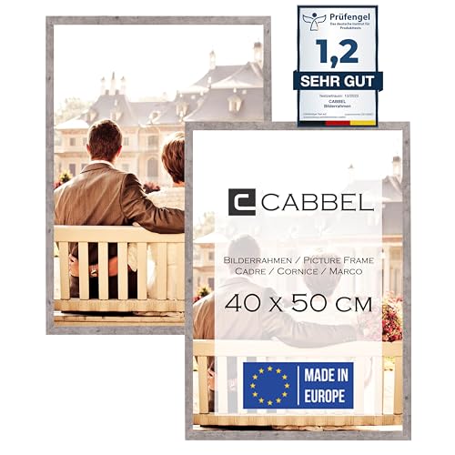 CABBEL Doppelpack (2er Set) Bilderrahmen 40x50 cm, Grau/Beton, stabiles MDF-Holz Rahmen, bruchsicherem Plexi-Glas, zum Aufhängen, ideal für Fotos/Bilder/Collage von CABBEL