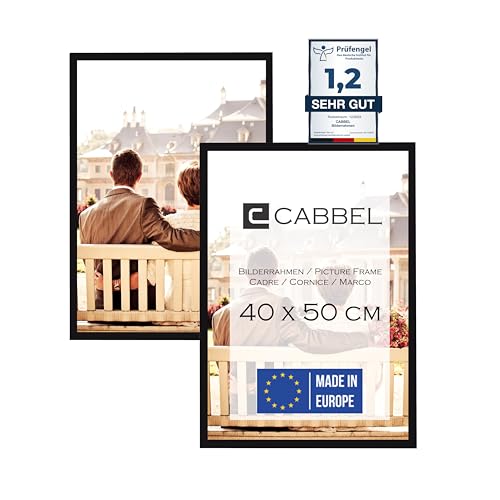 CABBEL Doppelpack (2er Set) Bilderrahmen 40x50 cm, Schwarz, stabiles MDF-Holz Rahmen, bruchsicherem Plexi-Glas, zum Aufhängen, ideal für Fotos/Bilder/Collage von CABBEL